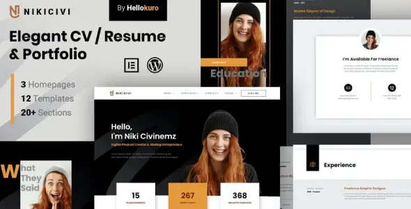 Nikicivi – Elegant CV-Resume & Portfolio Elementor Template Kit